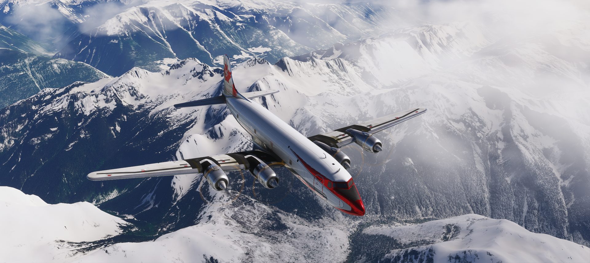 Northern Express aircraft flying over alpine mountains
